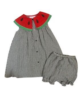 EUC Vintage Samara black gingham seersucker watermelon collar dress & bloomer